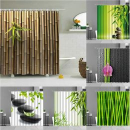 Shower Curtains Green Bamboo Plants Leaf Shower Curtains Zen Stone Flower Landscape For Home Bathroom Decor Waterproof Curtain Background Cloth 231007