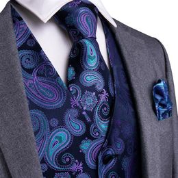 Фиолетовый черный топ с узором пейсли, свадебный мужской жилет из 100% шелка, жилет, галстук, носовой платок, запонки, галстук, комплект для костюма, смокинг MJTZ-104291y