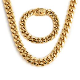 Miami Cuban Link Chains Men Women Jewelry Sets Hip Hop Necklaces Bracelets 316L Stainless Steel Double Safety Lock Clasps Curb Cha260e