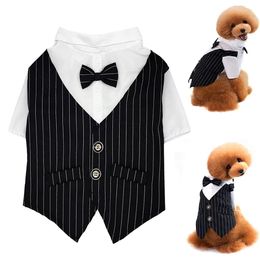 Dog Apparel Pet Clothes Shirt Tuxedo Bow Tie for Boy Wedding Party Bulldog Pug Puppy Costume Teddy Summer Thin Outfits 231009
