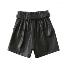 Women's Shorts 2023 Women Chic Fashion With Belt Faux Leather Vitnage High Waist Zipper Pockets Female Short Pants Mujer