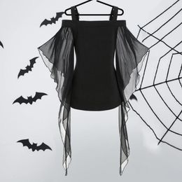 Women's Blouses Women Slim Fit Top V-neck Lace Tassel Halloween Party Costume Bat Sleeve Adjustable Shoulder Strap