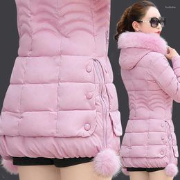 Women's Trench Coats Fdfklak Plus Size Thick Slim-Fitting Women Winter Coat Mid-Length Korean Fur Collar Down Cotton Zipper Hoodie Oversize