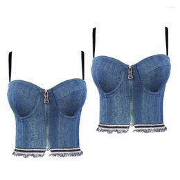 Women's Tanks Women Zipper Bustier Camisole Sexy Tassels Corset Crop Top Dropship