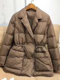 Womens Down Parkas Fitaylor Winter Women White Duck Coat Female Notched Collar Double Breasted Casual Lady Drawstring Puffer Outwear 231009