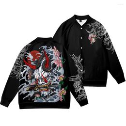 Men's Jackets Prajna Floral Printed Black Autumn Hip Hop Single-Breasted Couple Men Women Harajuku Fashion Baseball Coats Oversize 6XL