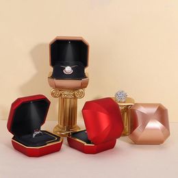 Jewellery Pouches Velvet Octagonal Box Built-in LED Ring Pendant Packaging Counter Display Storage