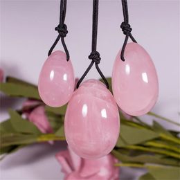 Decorative Objects Figurines 1 Set Natural Pink Rose Quartz Yoni Jade Eggs Healing Crystal Massage Stick Stone Women Kegel Exerciser Reiki Gemstone 231009