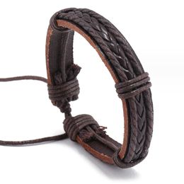 Handmade Black Brown Color Rope Braided Leather Charm Bracelets Retro Adjustable Jewelry For Women Men