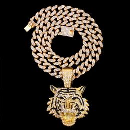 Pendant Necklaces Men Women Hiphop Shiny Tiger Necklace Stainless Steelzircon Chain Miami Cuban Link Fashion Charm Jewelry