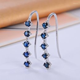 Stud Earrings 925 Sterling Silver Natural Sapphire For Women Special Design Personal Style Created Round Cut Gifts