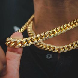 Mens 18MM 18-30inch Iced Out Heavy Miami Cuban Link Chain Necklace Hip hop 14K Gold Hiphop CZ Cubic Zirconia Jewelry329S