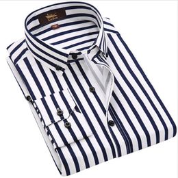 Man Long Sleeved Wide Striped Shirt Stretch Business Casual Shirt Mens Casual Fashion Shirt274T