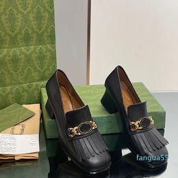 2023-Autumn New Women Dress Shoes Luxury Designer Classic Hardware Letter Chain Tassel Loafers Shoes Rubber Sole Anti Slides Ladies Calfskin Shoe