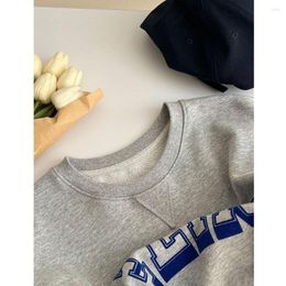 Women's Hoodies 154776 154777 Women Autumn Blue Hollow Flocked Letter Printed Sweater Sweatshirt O Round Neck Pullover Casual Top C4