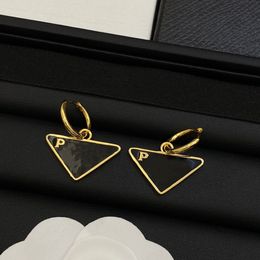 Black Colour Women Designer Stud Earrings Triangle Stamp Luxury Brass Engagement Hoop Wholesale