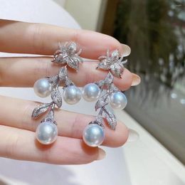 Stud Earrings Natural Freshwater Pearls 9-10mm Screw Back Sterling Silver Drop Pearl Cluster Flower Women