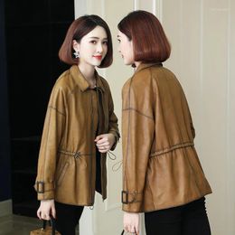 Women's Leather Genuine Real Haining Sheepskin Coat 2023 Thin Regular Short Windbreaker Casual Fashio