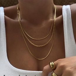 Chains 3 Layered Statement Necklace Stainless Steel Rope Twist Herringbone Chain Necklaces For Women Simple Elegant Cool Jewellery