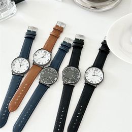 Wristwatches 2023 Men Casual Sport Watches PU Leather Band Quartz Watch Number Dial Clearance Sale Drop