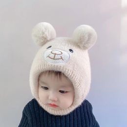 M678 New Autumn Winter Baby Kids Knitted Hat Cute Bear Wool Ear Earmuff Caps Children Skull Beanies Boys Girls Warm Hats