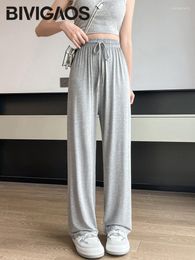 Women's Pants BIVIGAOS Women Summer Gray Ultra-Thin Modal Wide Leg Elastic Loose Casual High Waist Dance Home Sunscreen