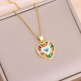 Pendant Necklaces In Retro Style Colorful Zircon Heart Women Trendy Ladies 316L Stainless Steel Neck Chain Jewelry Wholesale