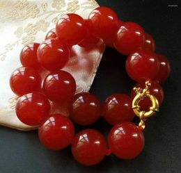 Chains Large Red Jade Choker Necklace Round Smooth 14mm Beads Knotted 18"