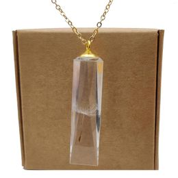 Pendant Necklaces Dandelion Make A Wish Real Flower Sliced Mirror Cuboid Resin Gold Colour Chain Long Necklace Women Boho Jewellery Handmade