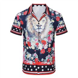 LUXURY Designer Shirts Men's Fashion Geometric print bowling shirt Hawaii Floral Casual Shirts Men Slim Fit Short Sleeve Dres217G