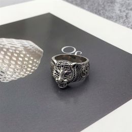 Women Men Tiger Head Ring with Stamp Vintage Animal Letter Finger Rings for Gift Party Fashion Jewelry Size 6-10264L