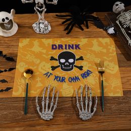 1Pc Halloween Place Mexican Day Of The Dead Linen Placemats Accessories Print Reusable Kitchen Table Supples Mats Holiday Decorations 326 326