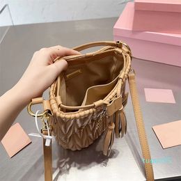 mium designer bags Drawstring buckets women handbag leather shoulder bags Solid Crossbody Bags female purse wallet