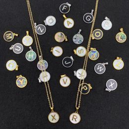 Chains Fashion Trendy Personalized Name Stainless Steel Round Shell Letter Initial A-Z Pendant Necklace Jewelry Gift For Friend