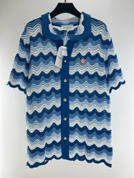 Brand Casablanc Shirt Mens Polo Shirt Knitwear Luxurys CASABLANCA Shirt Wavy Casa Streak Hollow Out Tee Men Knitwear Loose Short Sleeves Designer Top 7308