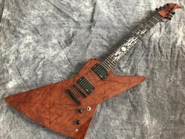 Ironic Metallic James Hetfield Kenneth Lawrence Quilted Bubinga Top Brown Electric Guitar Mahogany Body Sun Ray Inlay China EMG Pickups Black Hardware