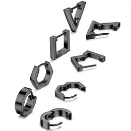 Hoop Earrings 1-4 Pairs Stainless Steel Huggie For Men Women Kpop Punk Geometric Triangle Square Round Earring Set 4 Colours