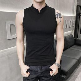 Men's Tank Tops Summer Sexy Vest Small High Collar Breathable Sports Fitness Bottom Undershirt Slim Fit Tight Sleeveless Top T-Shirt