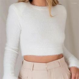 Women's Sweaters Mohair Knitted Skinny Pullover Sweater Women Autumn Winter Long Sleeve O Neck Slim Pull Femme Korean Fashion Crop Top