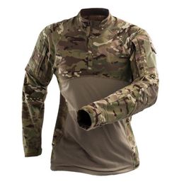 Camisa do exército dos homens estiramento camiseta tático preto verde camo combate militar t camisa de algodão manga longa t camisa camuflagem masculino 2325h