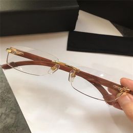 whole new fashion design optical frameless glasses retro transparent lens wood legs simple business style top quality208Q