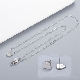 Fashion Style Lady Necklace Earring Engraved Letter Plated Silver Necklaces With Single Heart Pendant236G