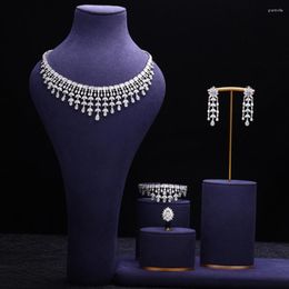 Necklace Earrings Set Fashion Wedding Bridal Jewelry CZ Zirconia 4pcs For Women White Gold Plated Party Jewellery Sets