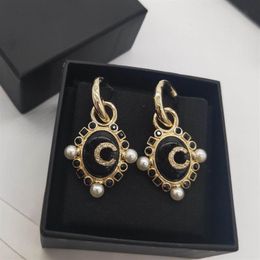 2022 Top quality Charm oval shape Drop earring with nature black agate beads and diamond in 18k gold plated for women wedding jewe205L