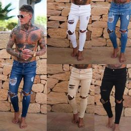 Mens Ripped Denim Jeans Male Skinny Slim Fit Pencil Pants Casual Hip Hop Trousers with Holes231n