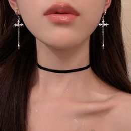 Dangle Earrings Cool Rhinestone Zircon Cross For Women Korean Fashion Long Tassel Earring Girls Daily Birthday Party Y2k Jewelry Gifts