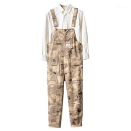 Men's Jeans Men's Desert Camouflage Print Pockets Cargo Bib Overalls Loose Straight Jumpsuits Casual Pants1261U