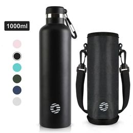 Thermoses FJbottle 1000ml35oz Sports Water Bottle With Bag Stainless Steel Tumbler Vacuum Flask Mountaineering Buckle 231009