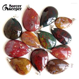 Pendant Necklaces Natural Ocean Jasper Stone Pendants Charms Jewellery DIY Necklace Beads For Women Man / Leather Chain Flannel Bags As A Gift