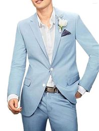 Men's Suits Light Blue Men 2 Pieces Formal Lapel Wedding Two Buttons Tuxedos Groomsmen ( Blazer Pant)
